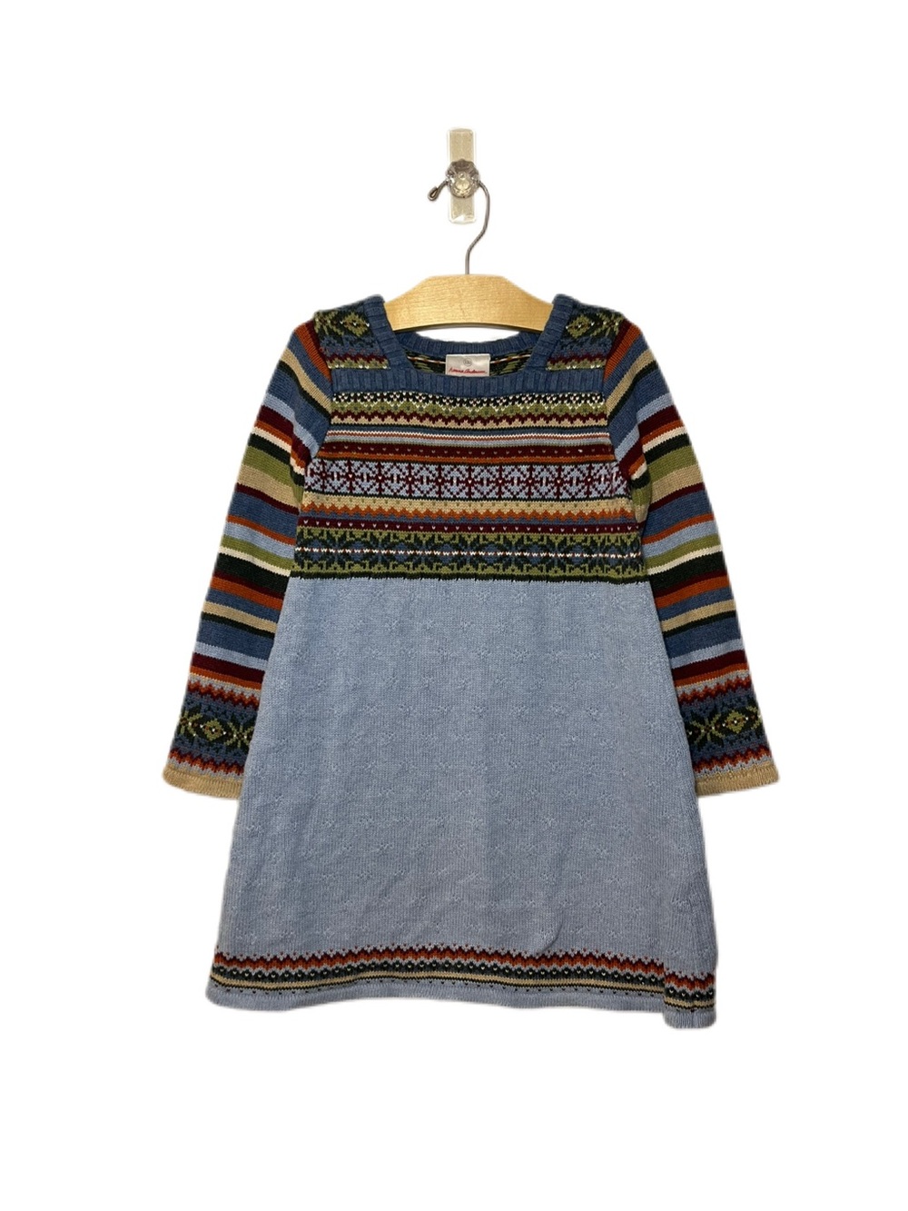 Hanna Andersson 110 / 5 Fair Isle Knit Sweater Dress with Multicolor Stripes